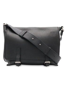 Loewe Anagram Military Messenger Bag Canvas Leather Black Silver